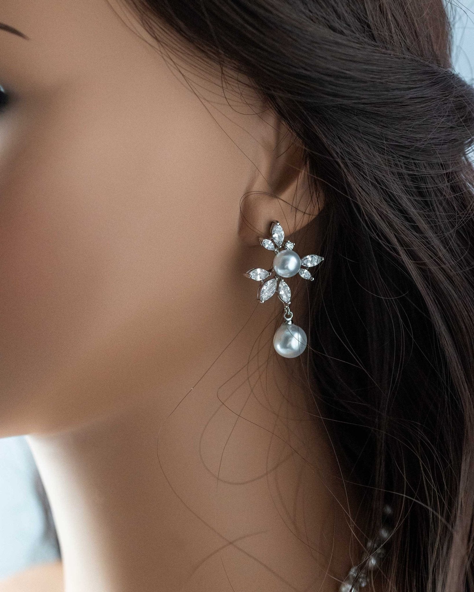 Floral Bridal Necklace Set with Pearls - Necklace Set - Cassandra Lynne