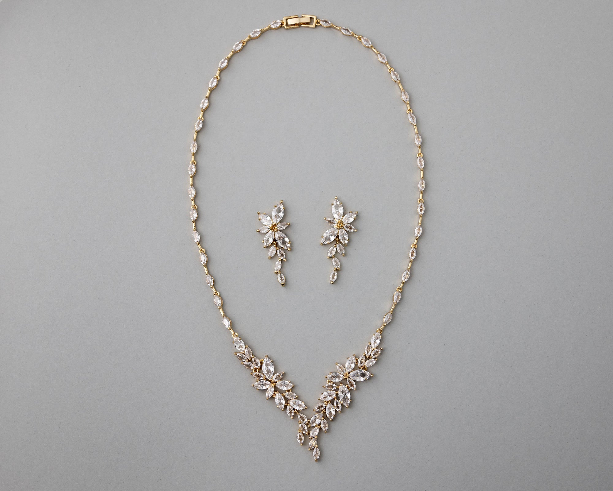 Intricate CZ Leaf Bridal Necklace Set - Cassandra Lynne