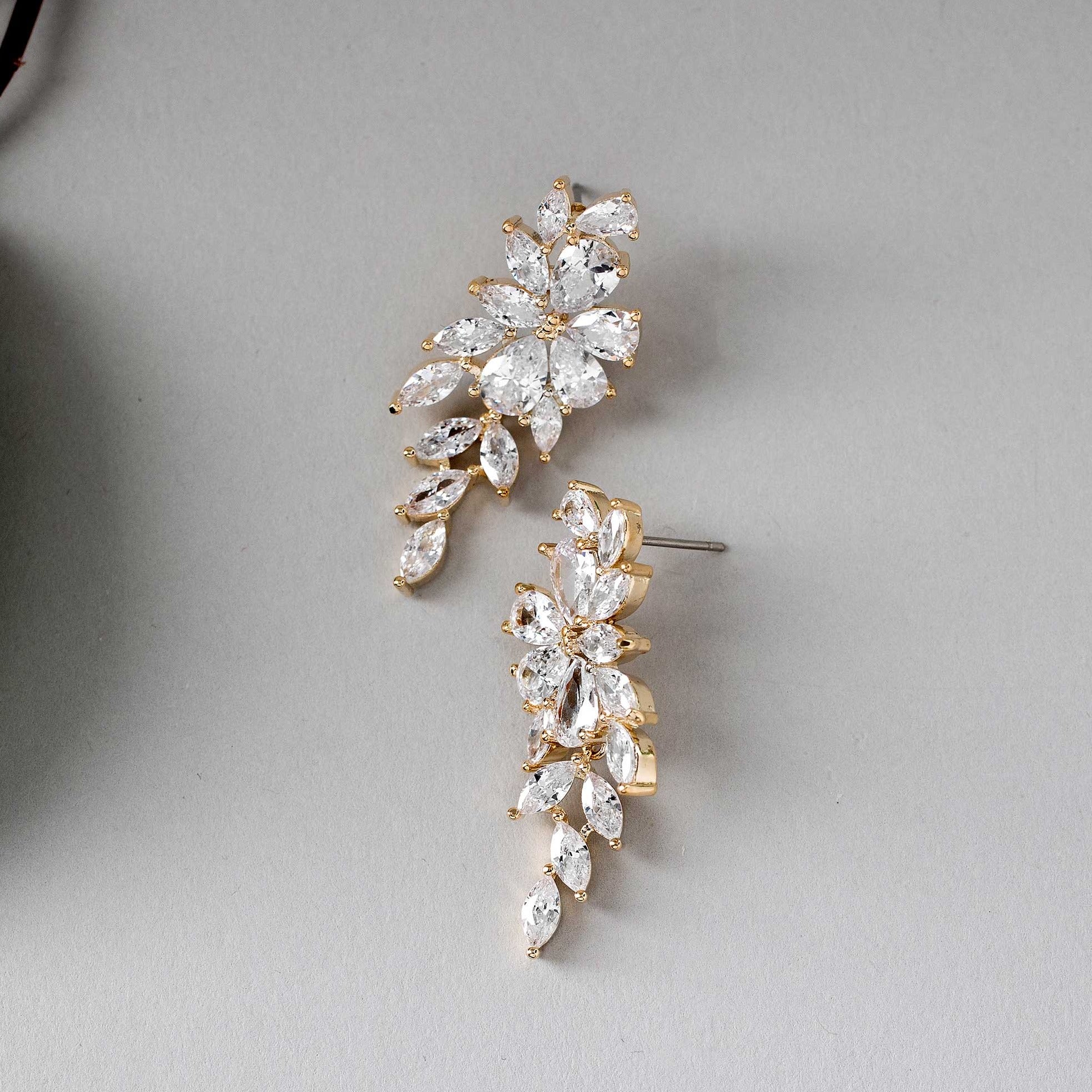 CZ Earrings Teardrop Flower Vine Drop - Cassandra Lynne
