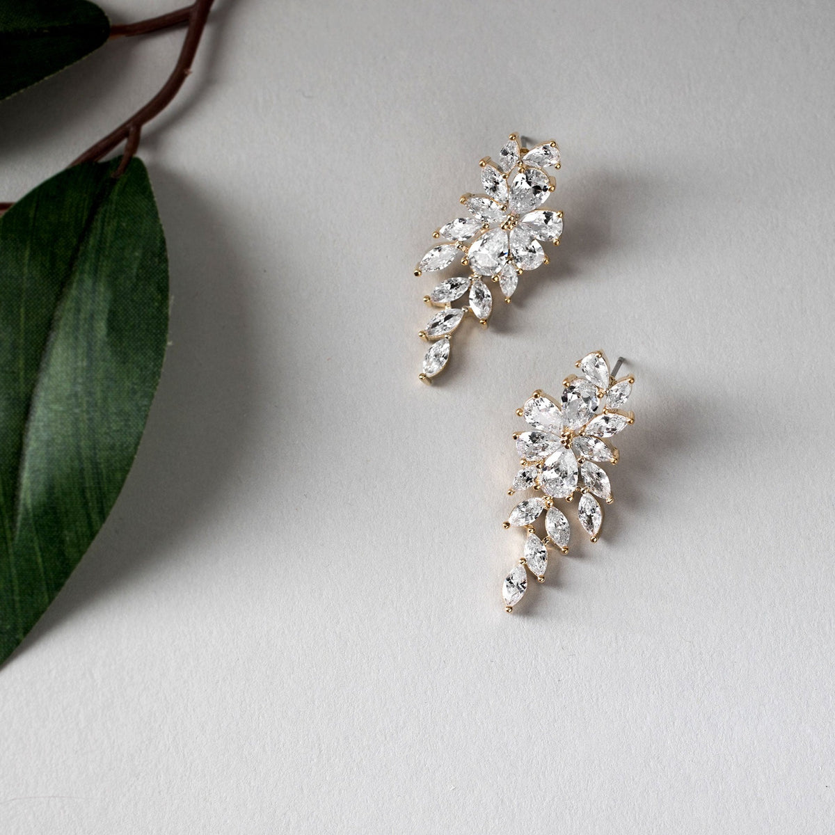 CZ Earrings Teardrop Flower Vine Drop - Cassandra Lynne