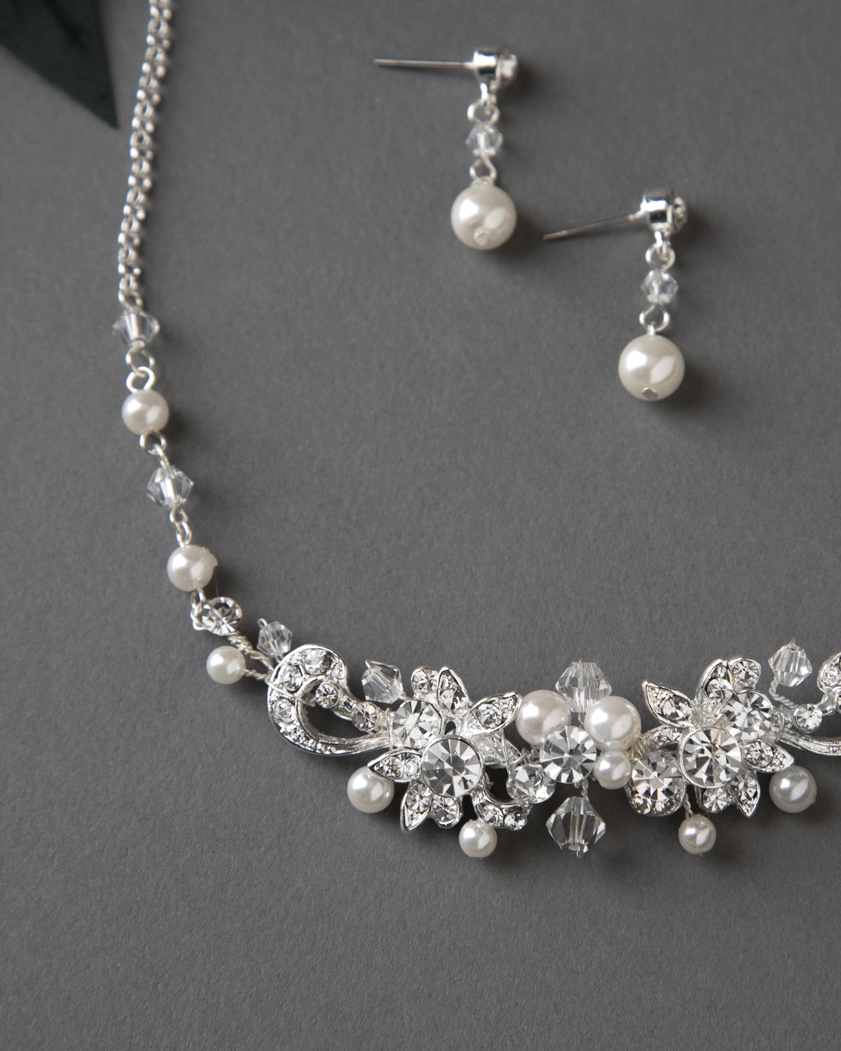 Bridal Necklace Set Of Floral Crystals and Ivory Pearls - Cassandra Lynne
