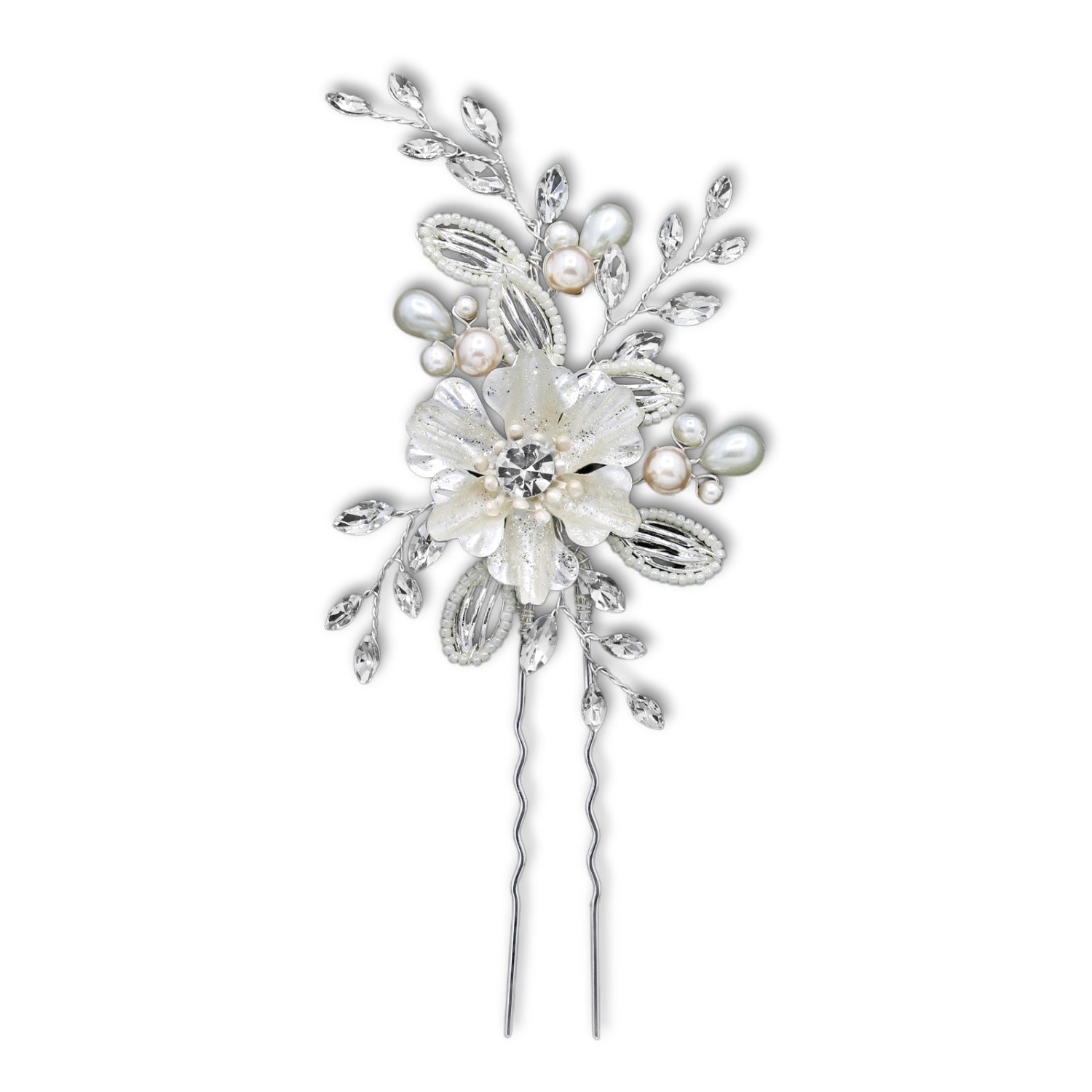 Silver and Blush Flower Wedding Hair Pin