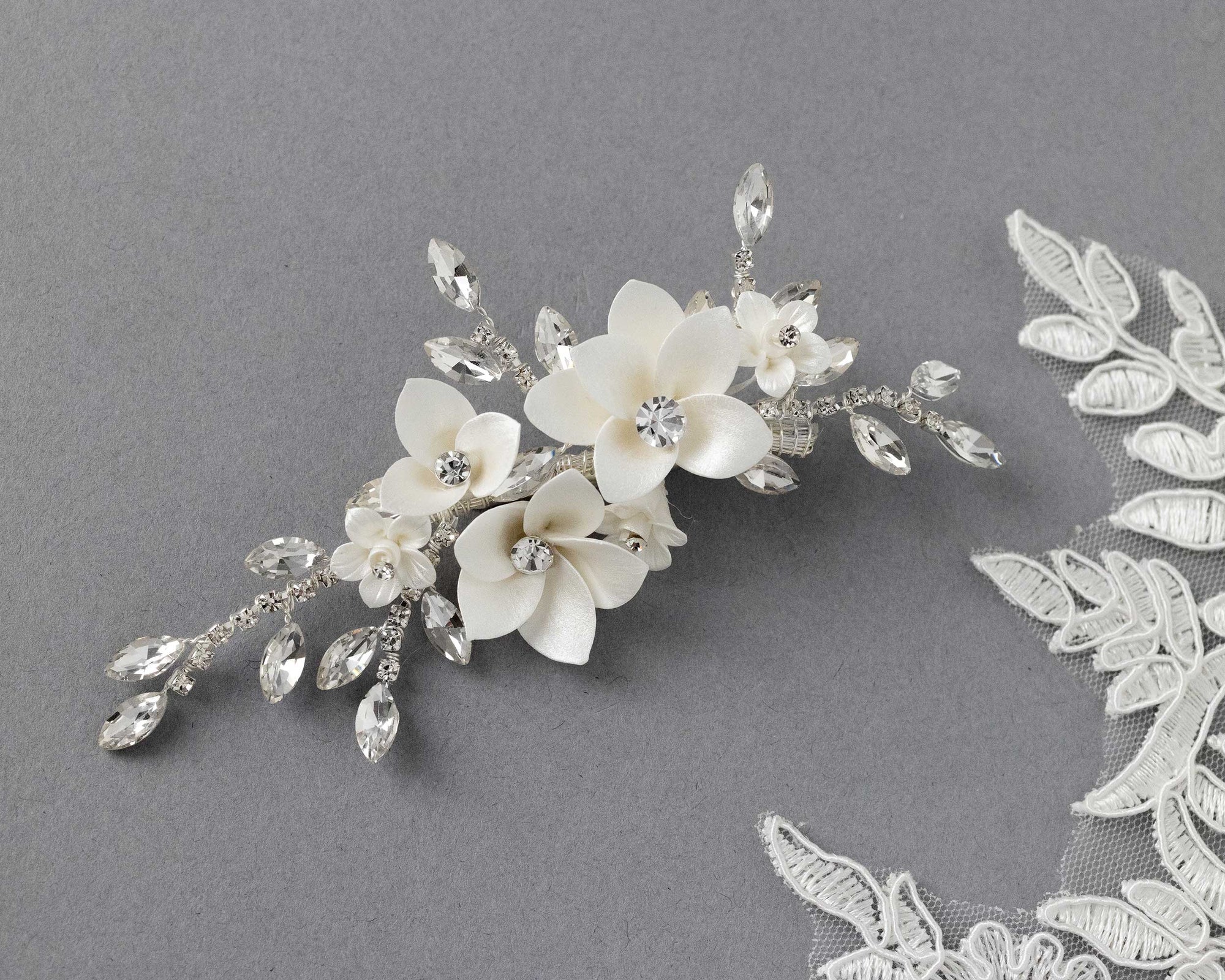 Shimmer Porcelain Flower Bridal Hair Clip