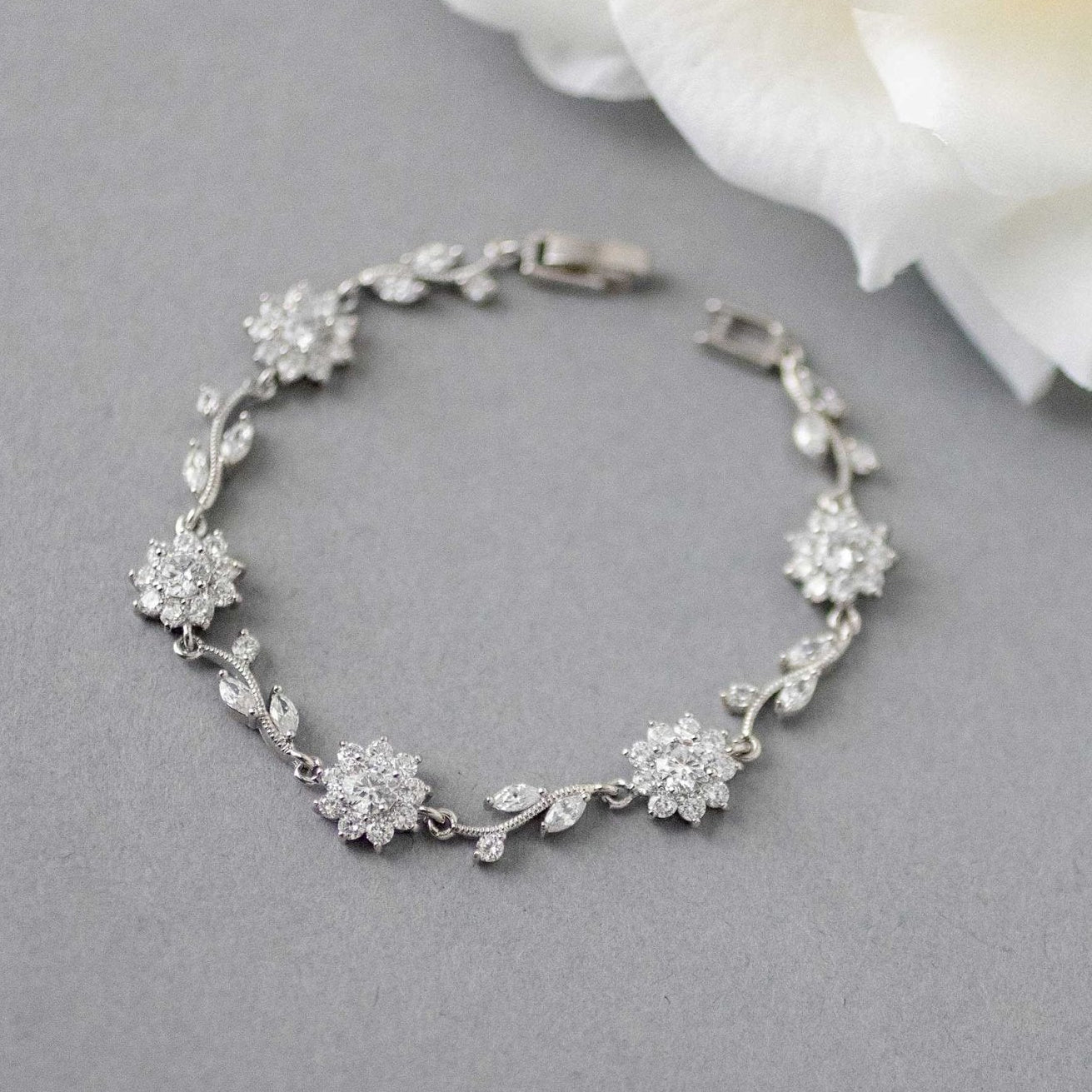 Flower Link CZ Bracelet for the Bride - Bracelet - Cassandra Lynne