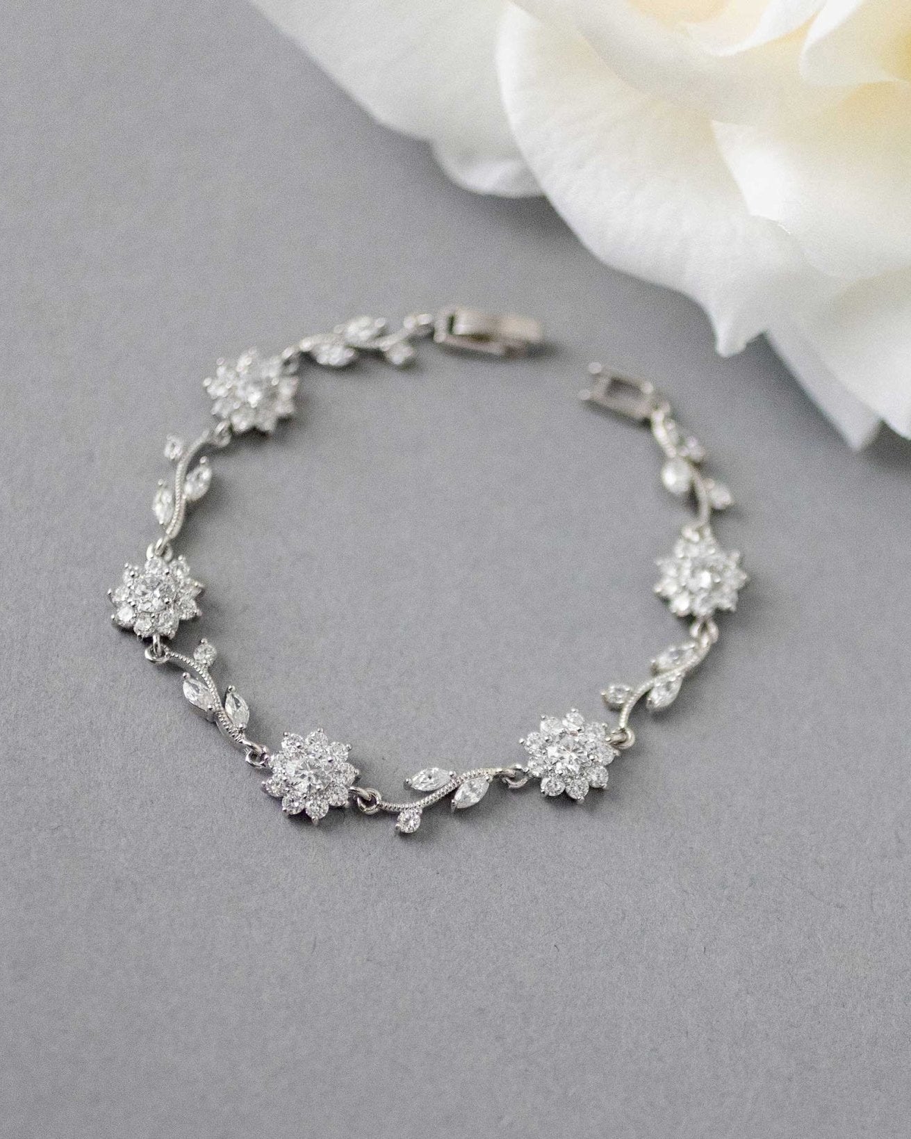 Flower Link CZ Bracelet for the Bride - Bracelet - Cassandra Lynne