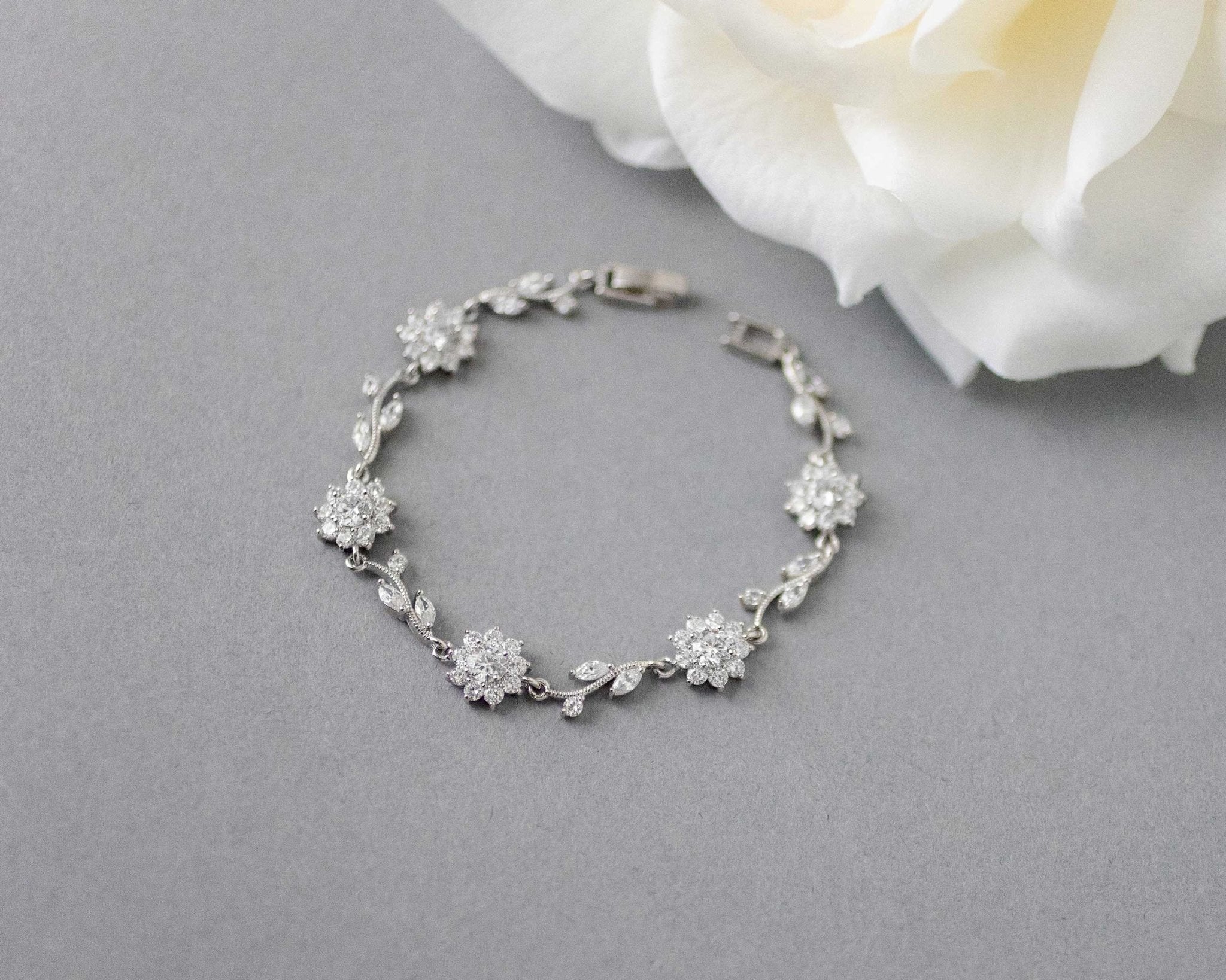 Flower Link CZ Bracelet for the Bride - Bracelet - Cassandra Lynne