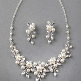 Flowers and Pearls Bridal Necklace and Earrings - Necklace Set - Cassandra Lynne