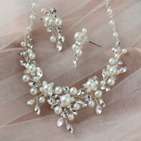 Flowers and Pearls Bridal Necklace and Earrings - Necklace Set - Cassandra Lynne