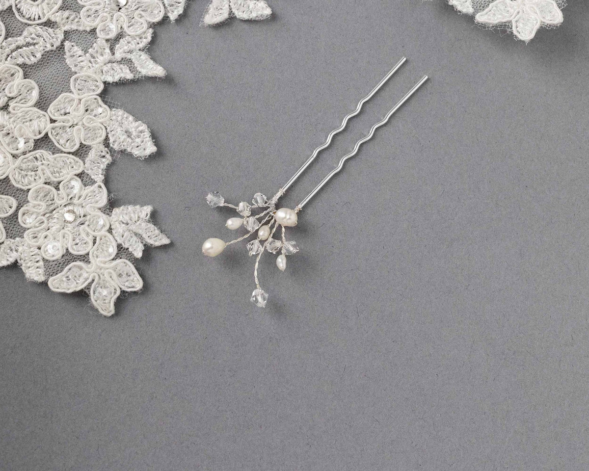 Freshwater Pearl and Crystal Hair Pin - Hair Pins - Cassandra Lynne