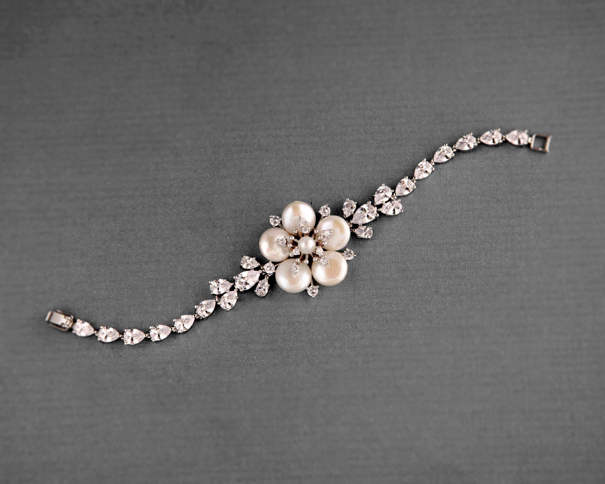 Freshwater Pearl Flower and CZ Bracelet - Bracelet - Cassandra Lynne