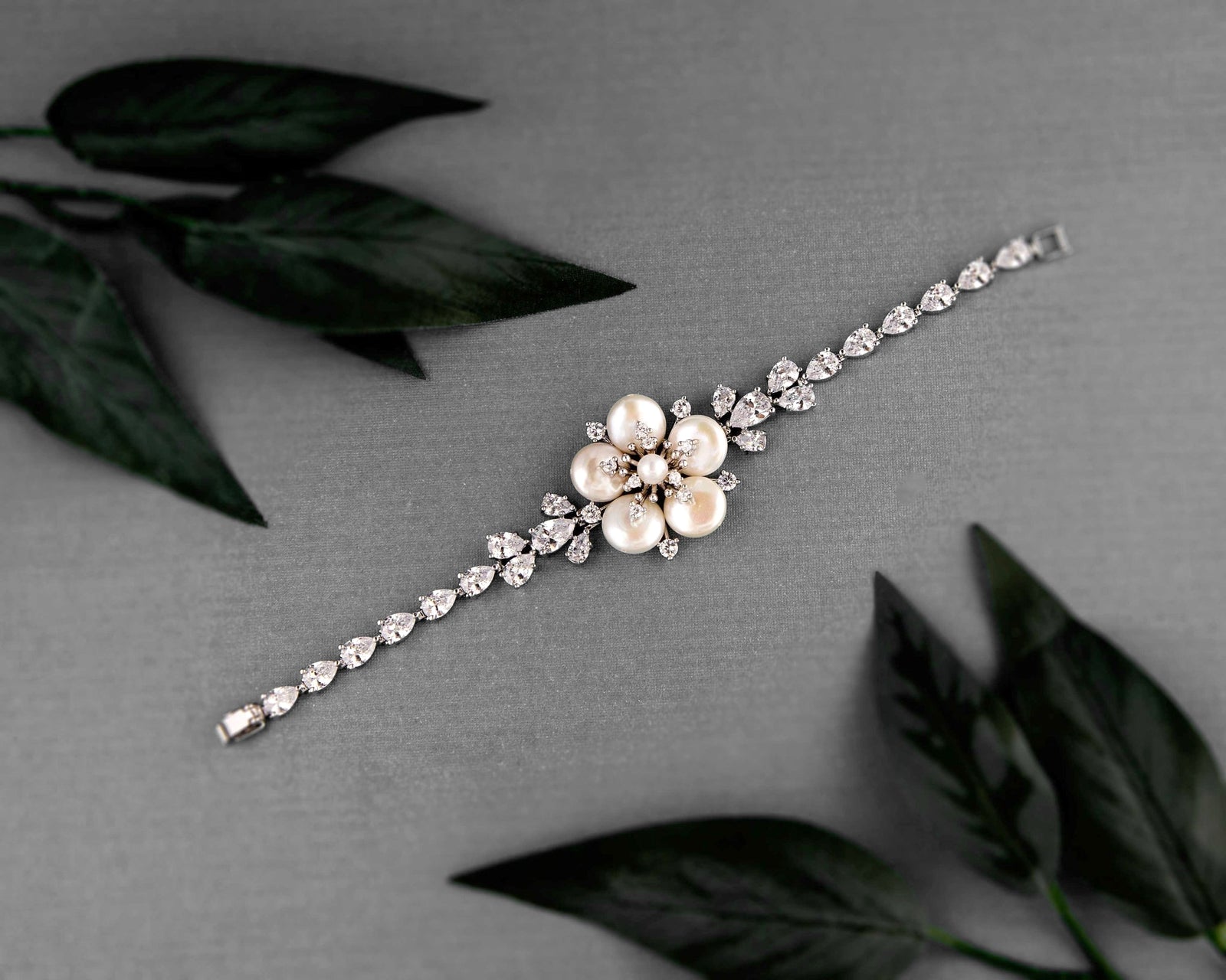 Freshwater Pearl Flower and CZ Bracelet - Cassandra Lynne
