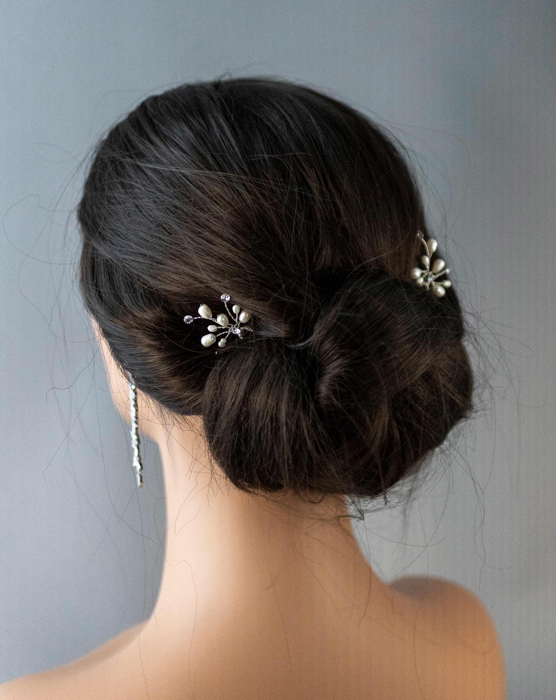 Bridal Hair Pin of Freshwater Pearls and Jewels