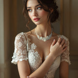 Bridal Jewelry Set with Crystal Beads and Pearls in Silver - Cassandra Lynne