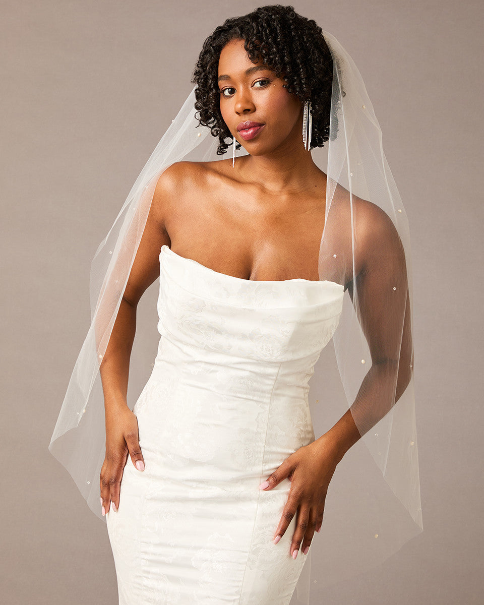 Bridal Veil with Scatter of Crystals and Freshwater Pearls - Cassandra Lynne