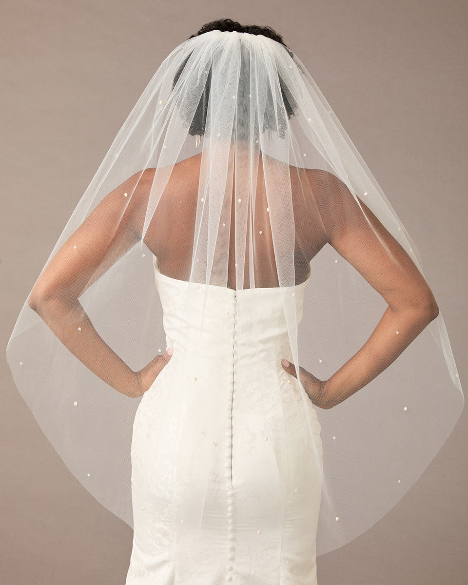 Bridal Veil with Scatter of Crystals and Freshwater Pearls - Cassandra Lynne