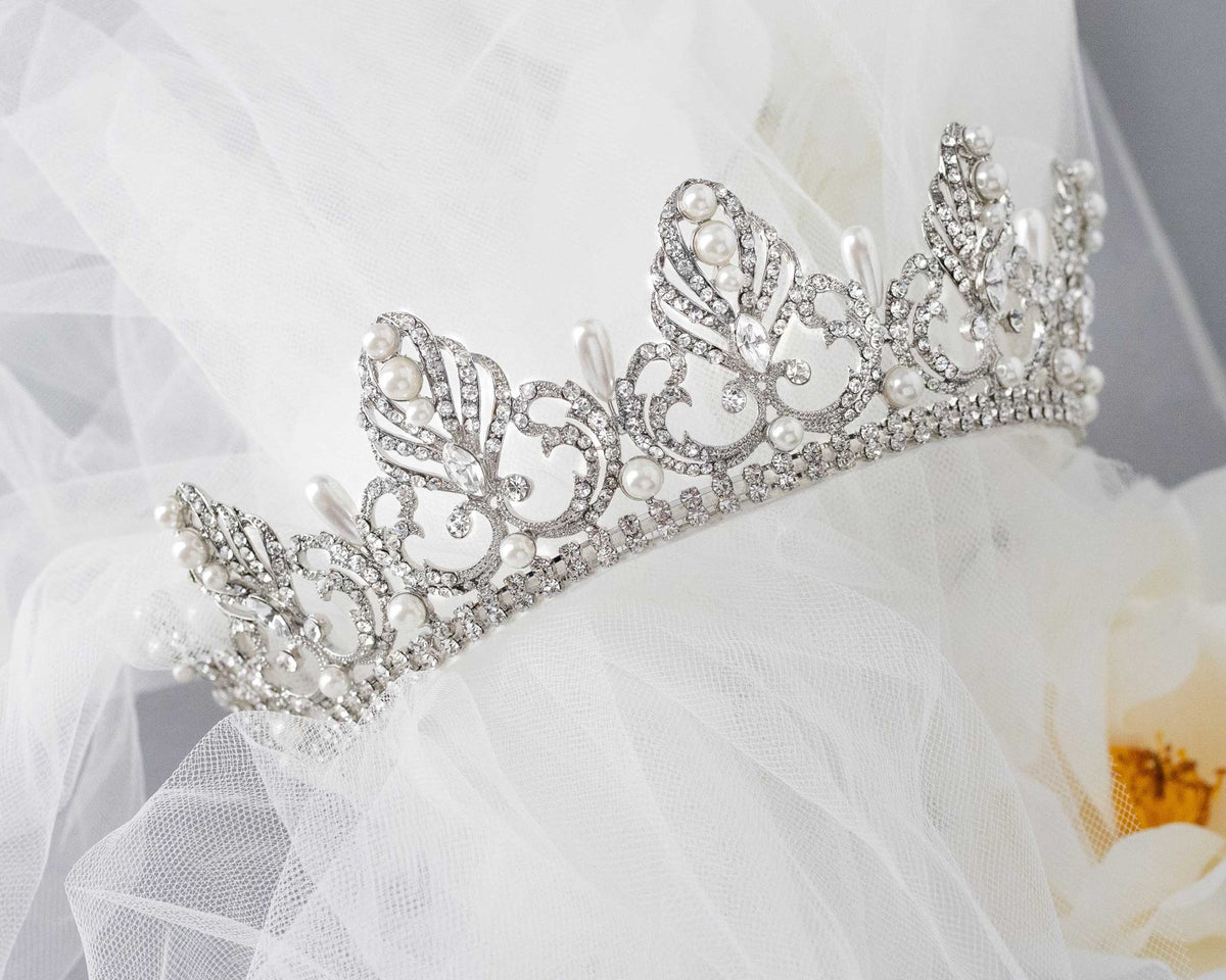 Full Circle Wedding Crown with Teardrop Pearls - Cassandra Lynne