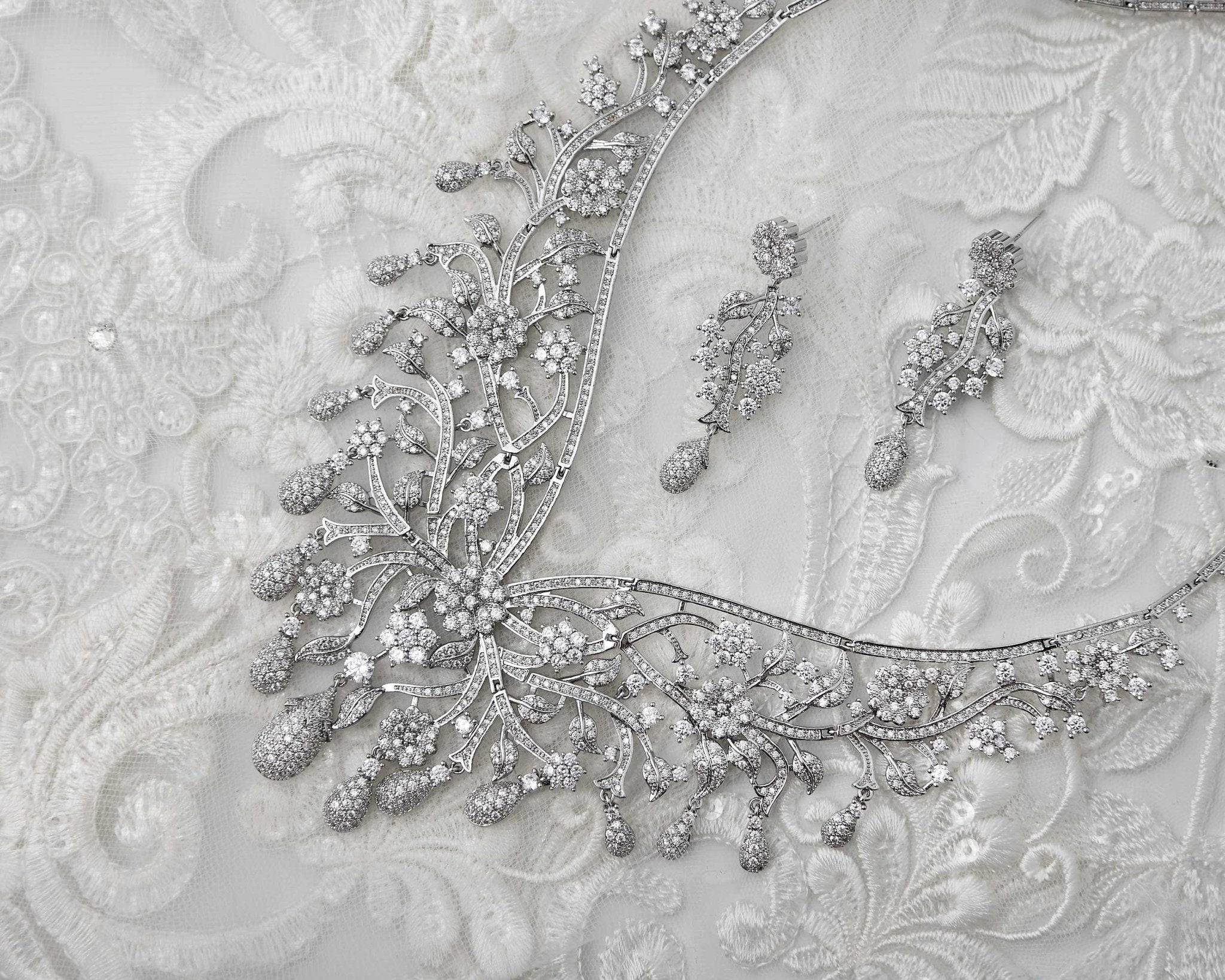 Glamorous Collar Style Floral CZ Necklace Set - Necklace Set - Cassandra Lynne