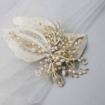 Gold and Blush Beaded Wedding Hair Clip - Hair Clips - Cassandra Lynne