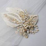 Gold and Blush Beaded Wedding Hair Clip - Hair Clips - Cassandra Lynne