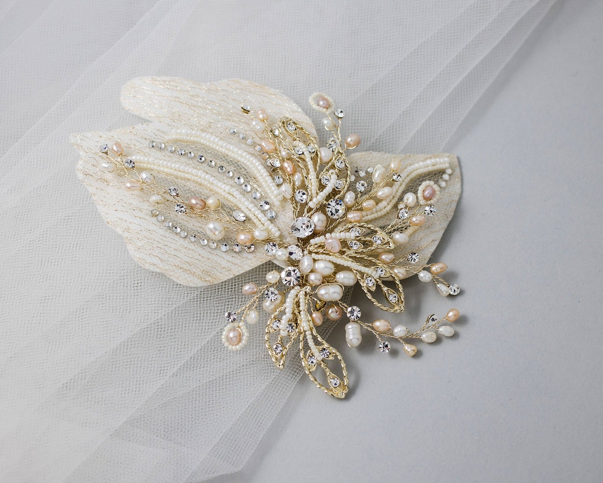 Gold and Blush Beaded Wedding Hair Clip - Hair Clips - Cassandra Lynne