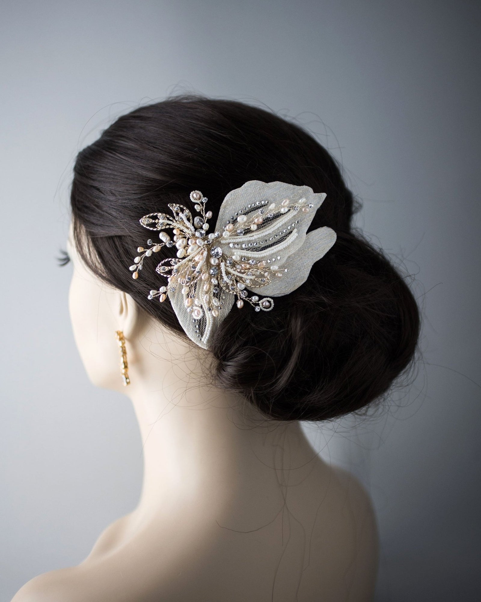Gold and Blush Beaded Wedding Hair Clip - Hair Clips - Cassandra Lynne