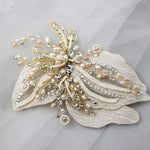 Gold and Blush Beaded Wedding Hair Clip - Hair Clips - Cassandra Lynne