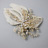Gold and Blush Beaded Wedding Hair Clip - Hair Clips - Cassandra Lynne