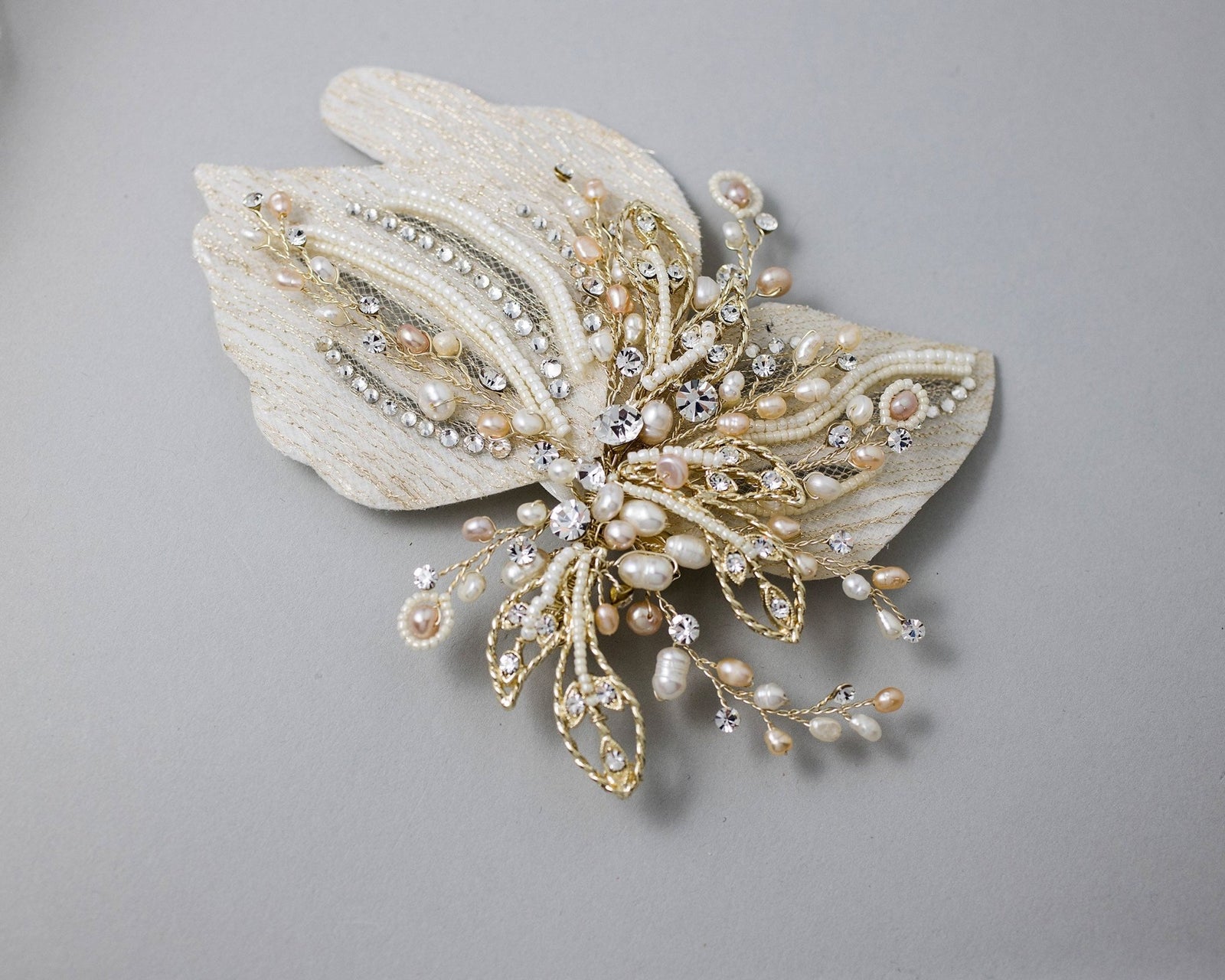 Gold and Blush Beaded Wedding Hair Clip - Hair Clips - Cassandra Lynne