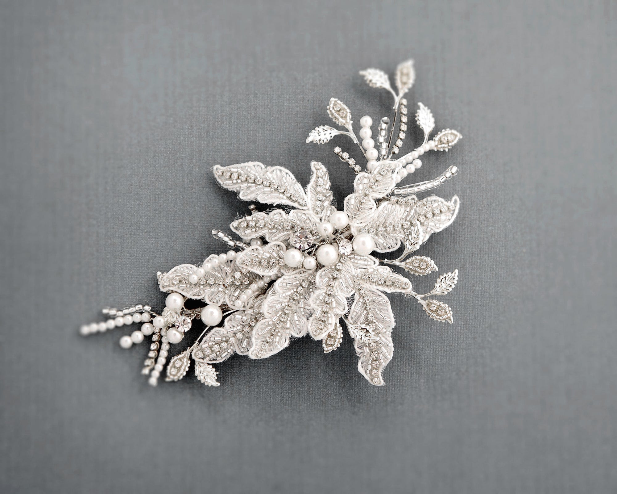 Silver and Ivory Wedding Hair Clip