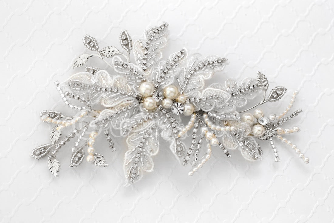 Silver and Ivory Wedding Hair Clip