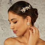 Gold Beaded Flower Bridal Hair Clip - Hair Clips - Cassandra Lynne