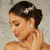 Gold Beaded Flower Bridal Hair Clip - Hair Clips - Cassandra Lynne