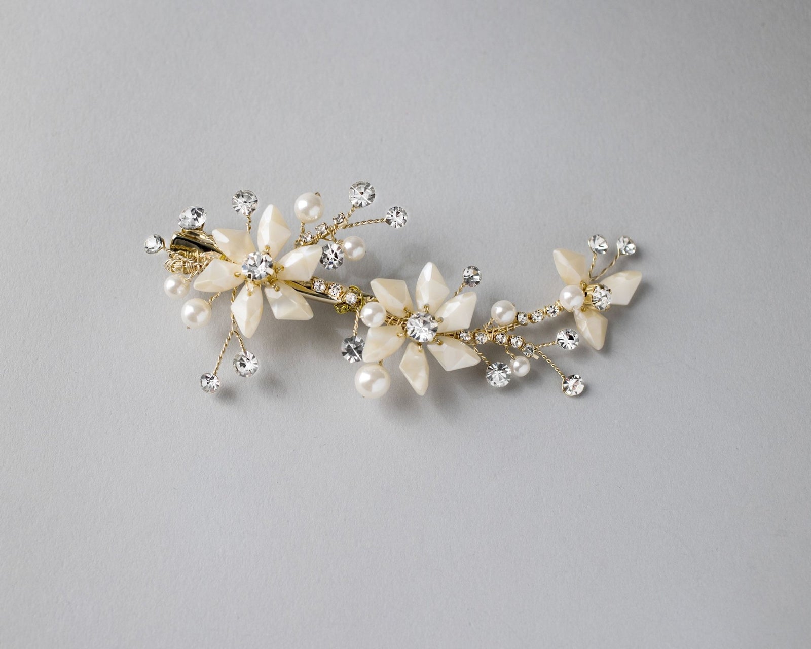 Gold Beaded Flower Bridal Hair Clip - Hair Clips - Cassandra Lynne