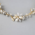 Gold Beaded Flower Bridal Headband with Opal Stones - Headband - Cassandra Lynne