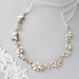 Gold Beaded Flower Bridal Headband with Opal Stones - Headband - Cassandra Lynne