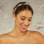 Gold Beaded Flower Bridal Headband with Opal Stones - Headband - Cassandra Lynne