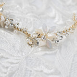 Gold Beaded Flower Bridal Headband with Opal Stones - Headband - Cassandra Lynne
