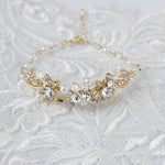 Gold Bracelet for the Bride with Pearls - Necklace Set - Cassandra Lynne