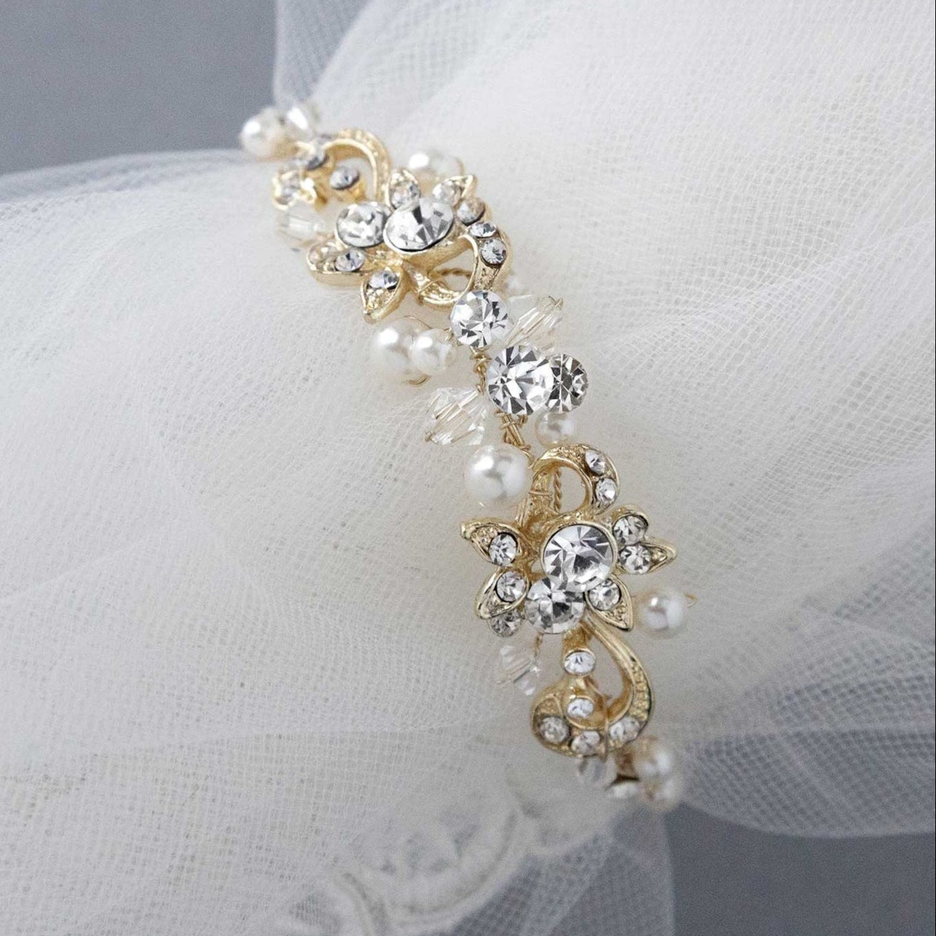 Gold Bracelet for the Bride with Pearls - Necklace Set - Cassandra Lynne