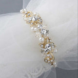 Gold Bracelet for the Bride with Pearls - Necklace Set - Cassandra Lynne
