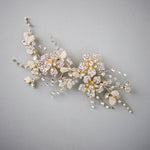 Gold Bridal Hair Clip with Pearled Leaves - Hair Clips - Cassandra Lynne
