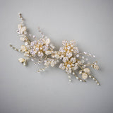 Gold Bridal Hair Clip with Pearled Leaves - Hair Clips - Cassandra Lynne