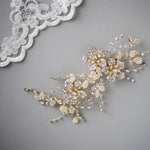 Gold Bridal Hair Clip with Pearled Leaves - Hair Clips - Cassandra Lynne