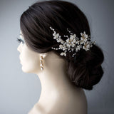 Gold Bridal Hair Clip with Pearled Leaves - Hair Clips - Cassandra Lynne