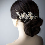 Gold Bridal Hair Clip with Pearled Leaves - Hair Clips - Cassandra Lynne