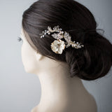 Gold Bridal Hair Flower with Blush Pearls - Hair Clips - Cassandra Lynne