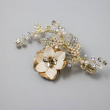 Gold Bridal Hair Flower with Blush Pearls - Hair Clips - Cassandra Lynne