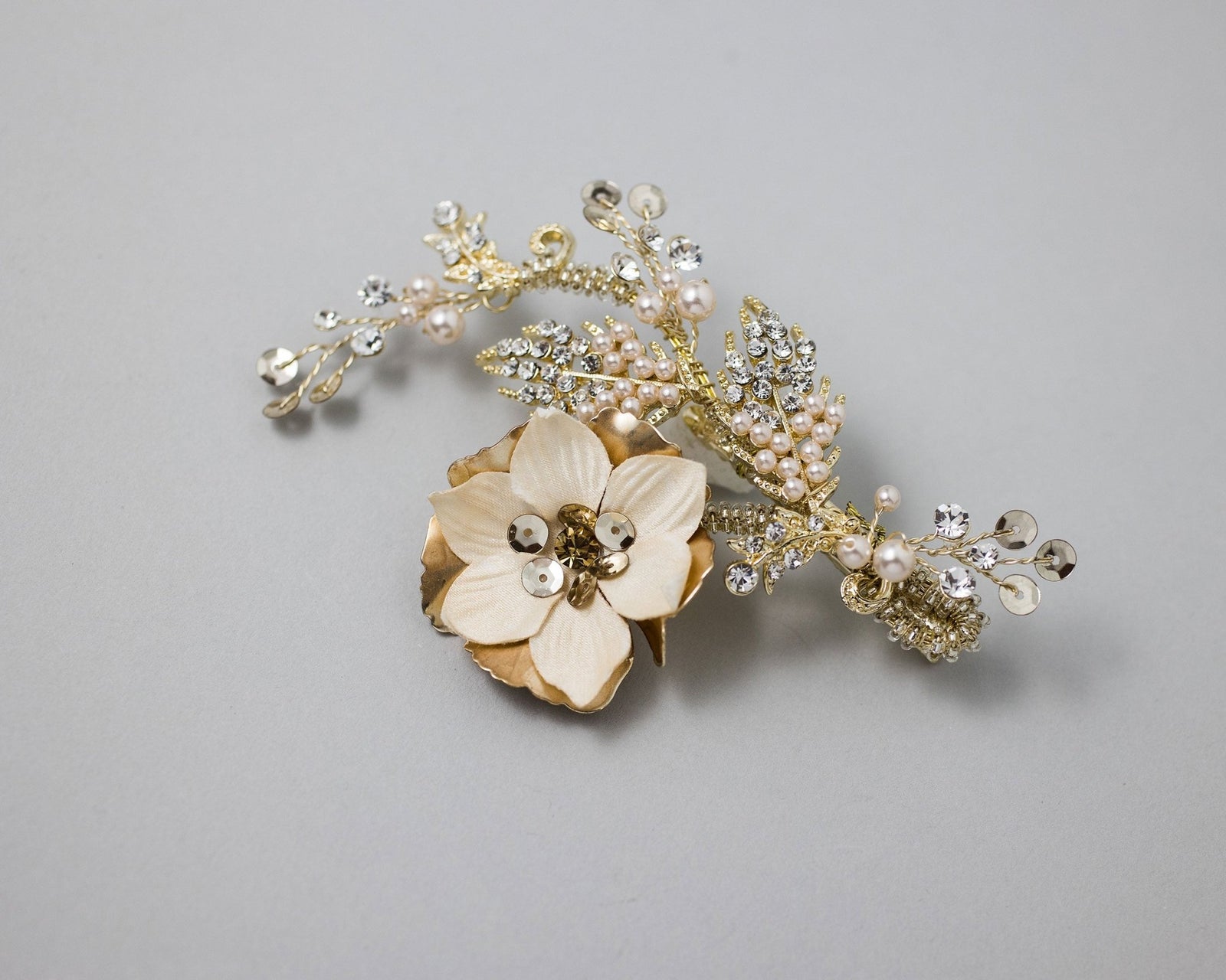 Gold Bridal Hair Flower with Blush Pearls - Hair Clips - Cassandra Lynne