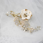 Gold Bridal Hair Flower with Blush Pearls - Hair Clips - Cassandra Lynne