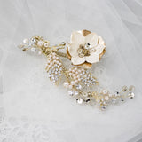 Gold Bridal Hair Flower with Blush Pearls - Hair Clips - Cassandra Lynne
